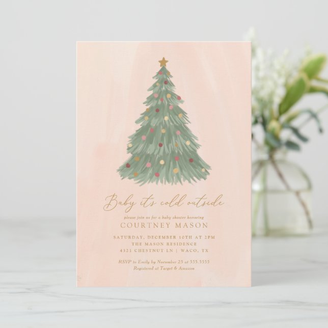 Invitación Bebé está frío fuera del Baby Shower del árbol de  (Anverso de pie)