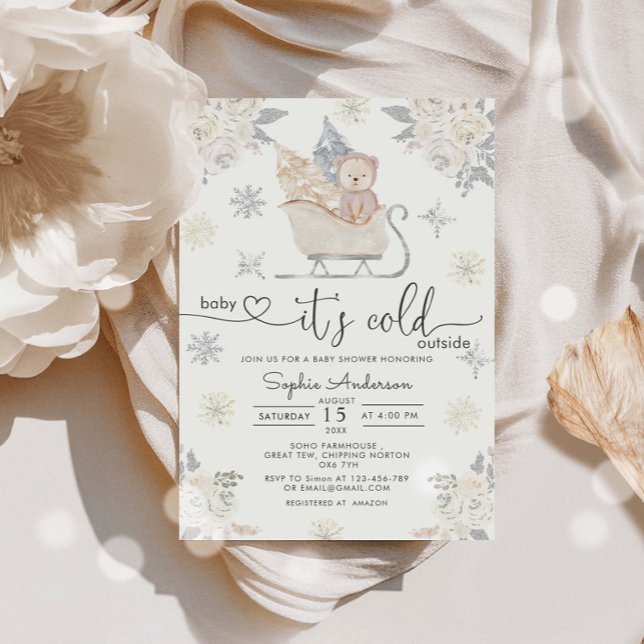 Invitación Bebé, está frío fuera del Baby Shower del oso de W (Subido por el creador)