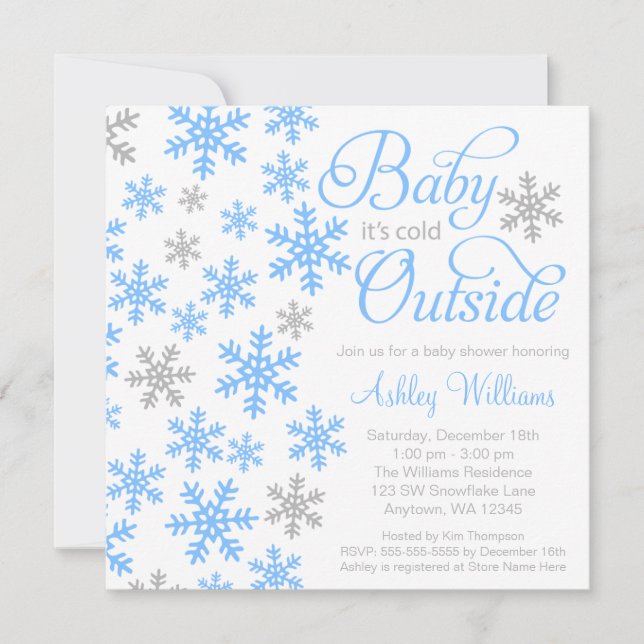 Invitación Bebé, está frío fuera del Baby Shower gris azul (Anverso)