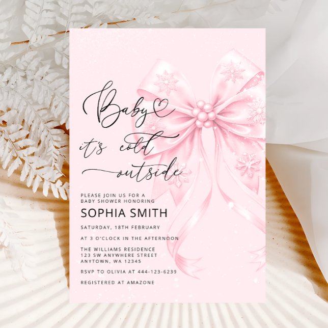 Invitación Bebé, está frío fuera del Baby Shower rosado (Subido por el creador)