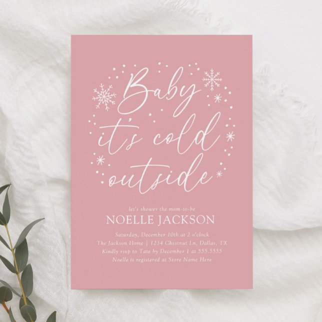 Invitación Bebé, está frío fuera del Baby Shower rosado de co (Subido por el creador)