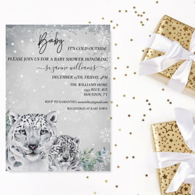 Invitación Bebé, está frío fuera del leopardo de la nieve ani (Subido por el creador)