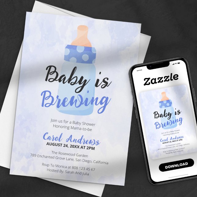 Invitación Bebé está preparando Baby Shower con una botella d (Subido por el creador)