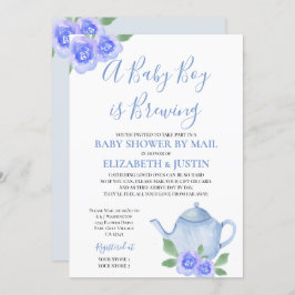 Invitación Bebé está preparando Baby Shower de tetera azul po