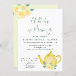 Invitación Bebé está preparando Baby Shower en tetera amarill
