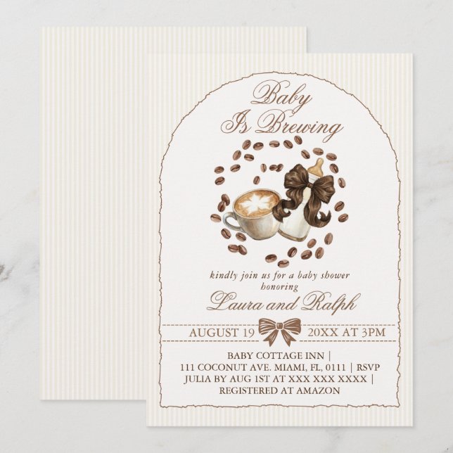 Invitación Bebé Está Preparando Café Baby Shower  (Anverso / Reverso)