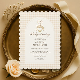 Invitación Bebé está preparando café Baby Shower Gingham