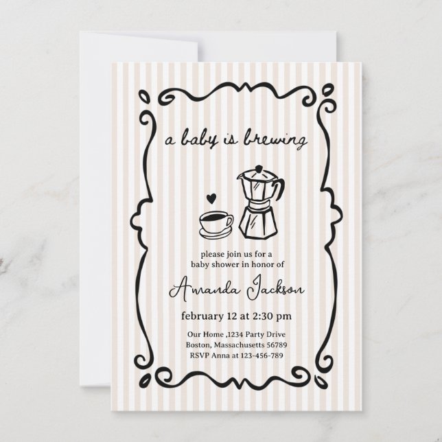 Invitación Bebé está preparando café para la ducha de bebé (Anverso)