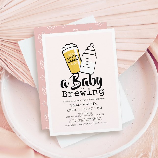 Invitación Bebé está preparando cerveza Botella de bebé Rosa  (Subido por el creador)