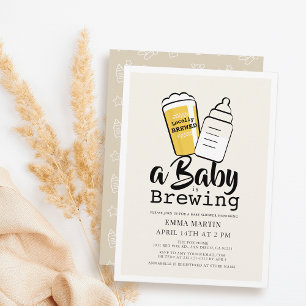 Invitación Bebé está preparando cerveza Regalo de bebé beige
