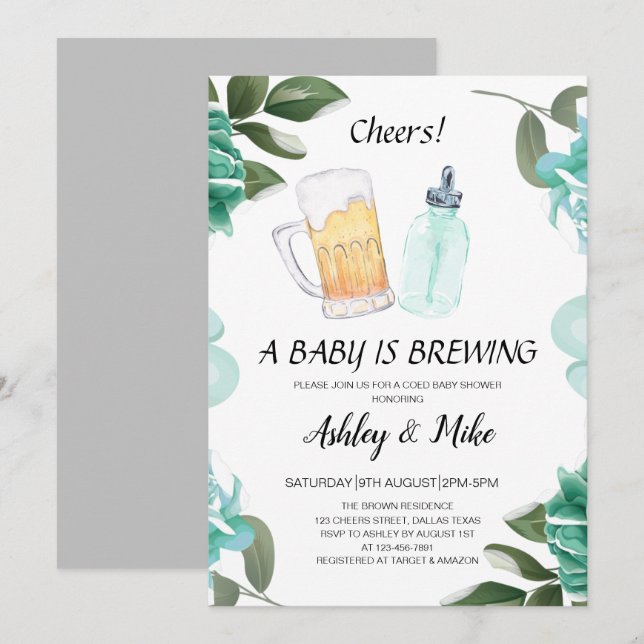 Invitación Bebé está preparando cerveza y Baby Shower con cód (Anverso / Reverso)