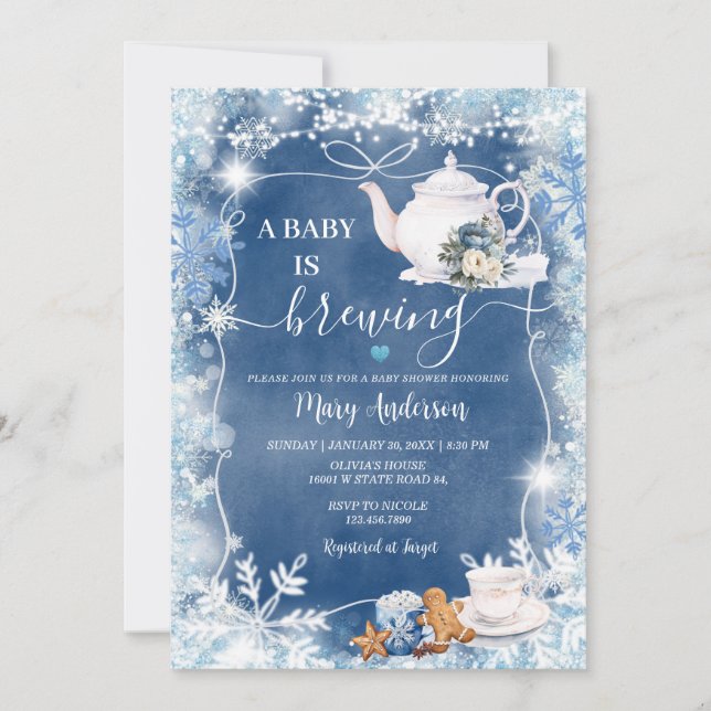 Invitación Bebé está preparando copos de nieve Fiesta de té B (Anverso)