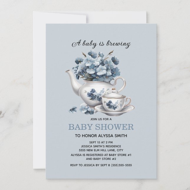 Invitación Bebé está preparando niño floral azul (Anverso)