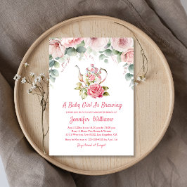 Invitación bebé está preparando té con flores fiesta de bebé