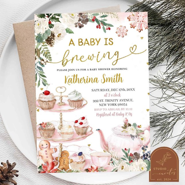 Invitación Bebé está preparando té de Navidad de invierno Fie (Subido por el creador)