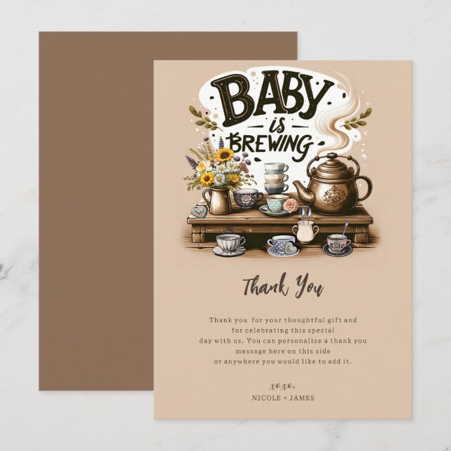 Invitación Bebé está preparando Tetera Rústica de Té Melocotó (Anverso / Reverso)
