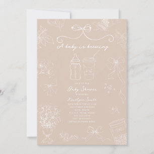 Invitación Bebé Está Preparando Toile Rosa Café Niña Baby Sho