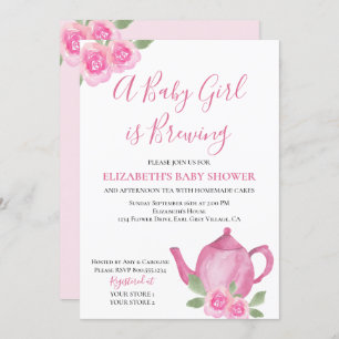 Invitación Bebé está preparando un Chica rosado en Tetera Bab