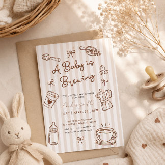 Invitación Bebé está preparándose en Café de Dibujo a Mano pa