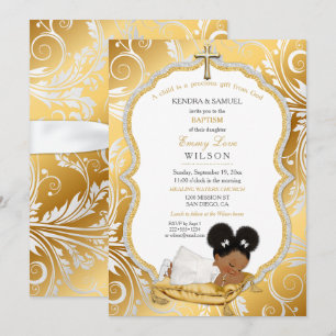 Invitación Bebé étnico Baptismo Christening Gold Cross