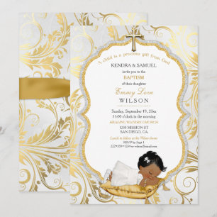Invitación Bebé étnico Baptismo Christening Gold Cross