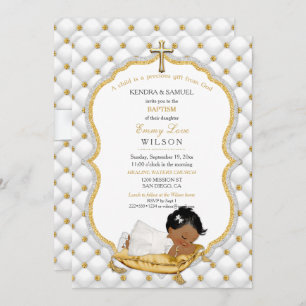 Invitación Bebé étnico Baptismo Christening Gold Cross
