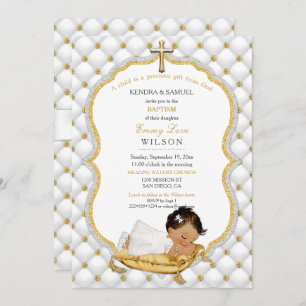 Invitación Bebé étnico Baptismo Christening Gold Cross