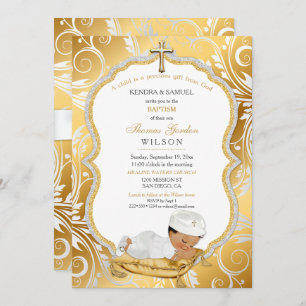 Invitación Bebé étnico Bautismo Christening Gold Cross