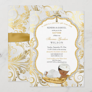 Invitación Bebé étnico Bautismo Christening Gold Cross