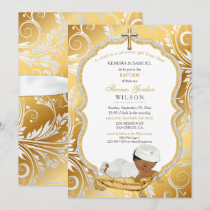 Invitación Bebé étnico Bautismo Christening Gold Cross