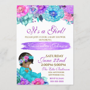 Invitación Bebé étnico elegante Purple verde azulado Gold duc