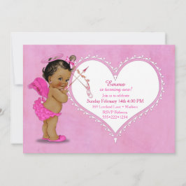 Invitación Bebé étnico Niña Cupido Ángel Wings Halo Rosa Cali