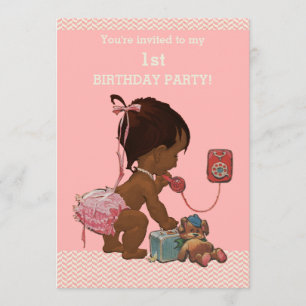 Invitación Bebé étnico por teléfono Chevrons rosados Primer c