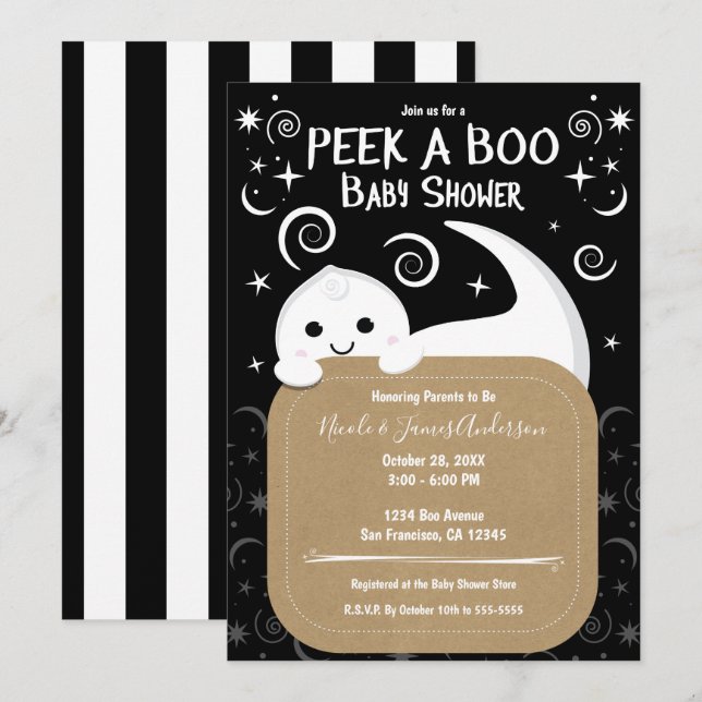 Invitación Bebé Fantasma de Halloween al Peeka BOO (Anverso / Reverso)