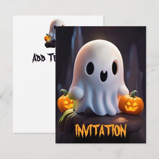 Invitación Bebé Fantasma Típico personaje de Halloween (Anverso / Reverso)