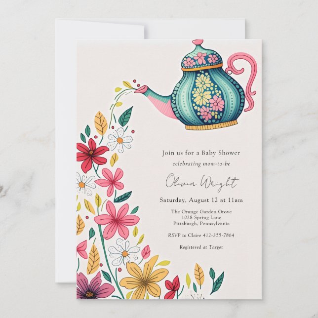 Invitación Bebé Fiesta de té (Anverso)