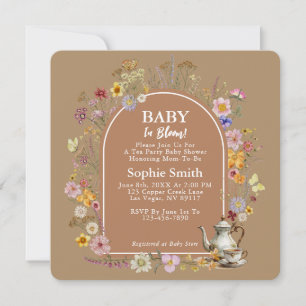 Invitación Bebé Fiesta de té bohemio en Baby Shower en flor