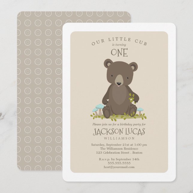 Invitación Bebé fiesta del cumpleaños de poco niño de Cub (Anverso / Reverso)