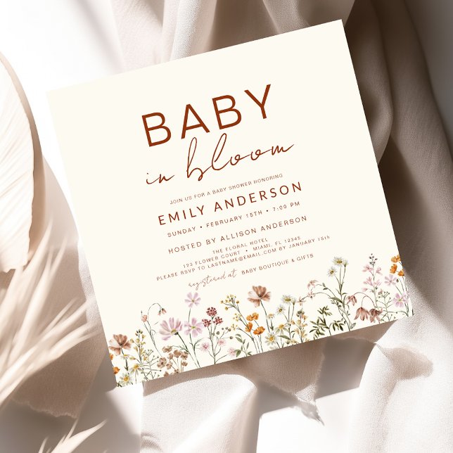 Invitación Bebé Flor Silvestre en Flor Baby Shower Terracota (Subido por el creador)