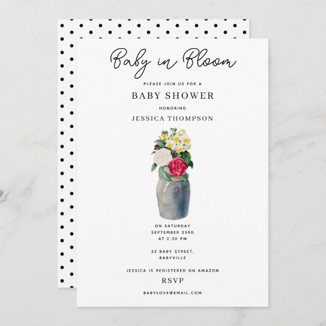 Invitación Bebé floral acuático moderno en Baby Shower en flo (Anverso / Reverso)