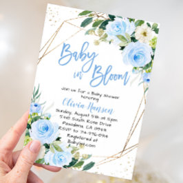 Invitación Bebé floral azul en Baby Shower en flor