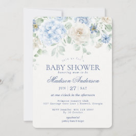 Invitación Bebé floral azul en Bloom Hydrangea Baby Shower