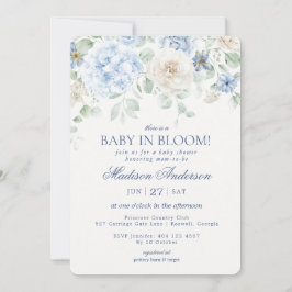 Invitación Bebé floral azul en Bloom Hydrangea Baby Shower