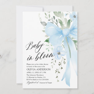 Invitación Bebé floral azul en el Baby Shower de Bloom Boy