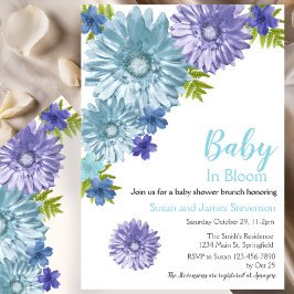 Invitación Bebé Floral Azul En La Ducha De Brunch De Bloom