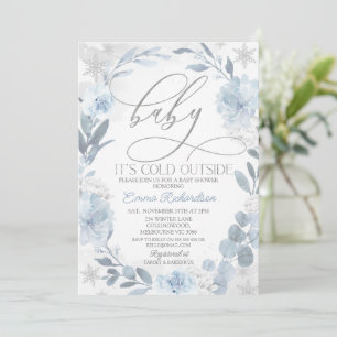 Invitación Bebé floral azul hace frío fuera de Baby Shower