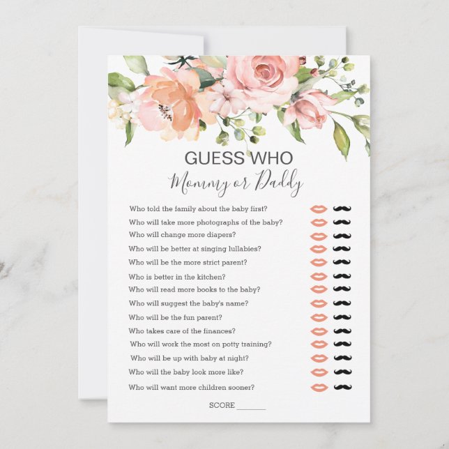 Invitación Bebé floral Bingo/Adivinar quién juegos de Baby Sh (Reverso)