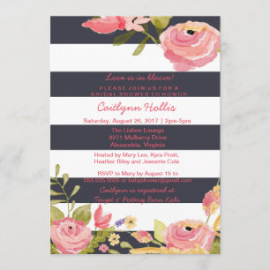 Invitación Bebé floral brillante del rosa y de la marina de