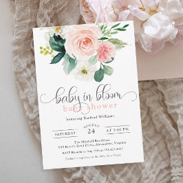 Invitación Bebé floral color de agua rosa Rubor en ducha de f
