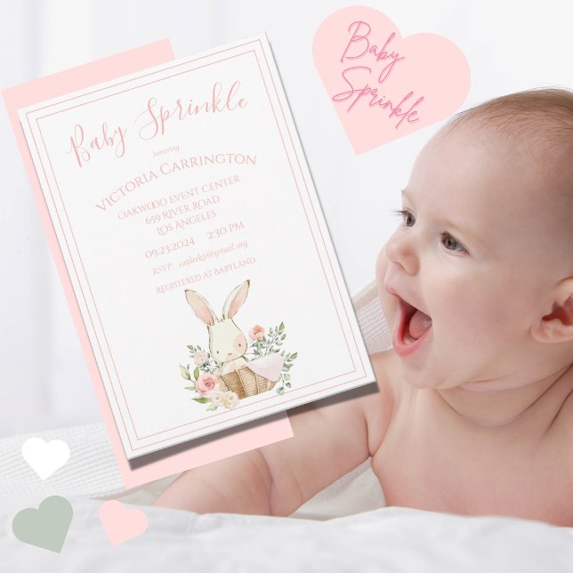 Invitación Bebé Floral de conejo rosa Sprinkle Shower (Subido por el creador)
